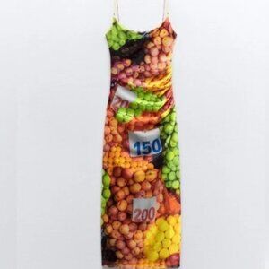 ZARA fruit stand mesh midi dress size M